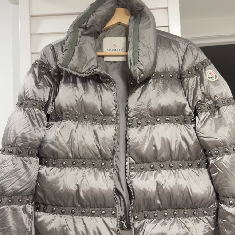 Moncler Studded Down Puffer Jacket – Grey, Short Style, Luxury Winter Coat